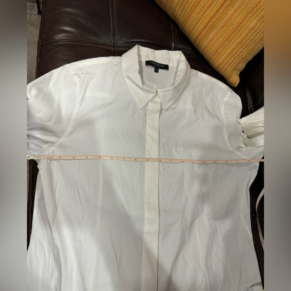 Lafayette 148 New York Crisp White cotton / spandex Button Down Shirt sz 10 - Picture 9 of 13